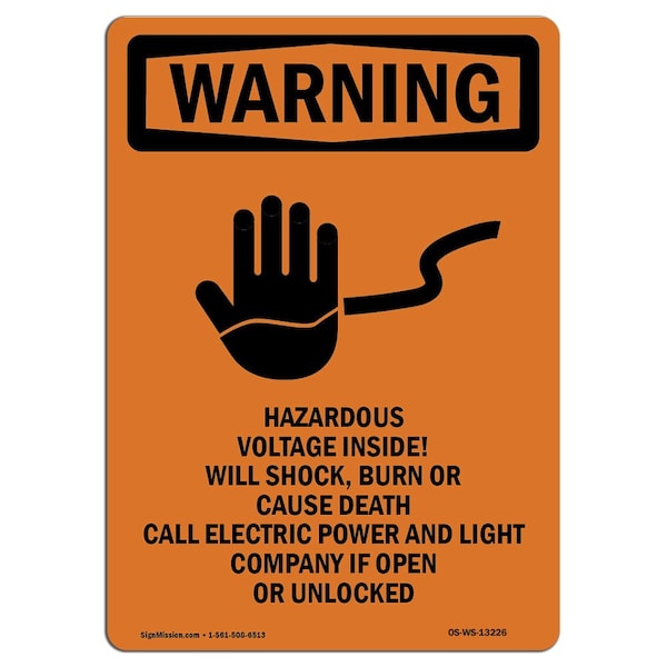 Safety Sign, OSHA WARNING, 5" Height, Hazardous Voltage, Portrait, 10PK